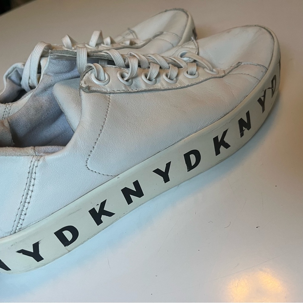 DKNY Banson White Leather Logo Platform Sneakers